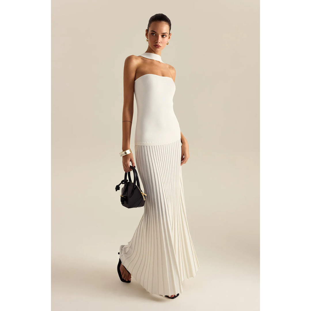 Commense Halterneck Pleated Maxi Dress