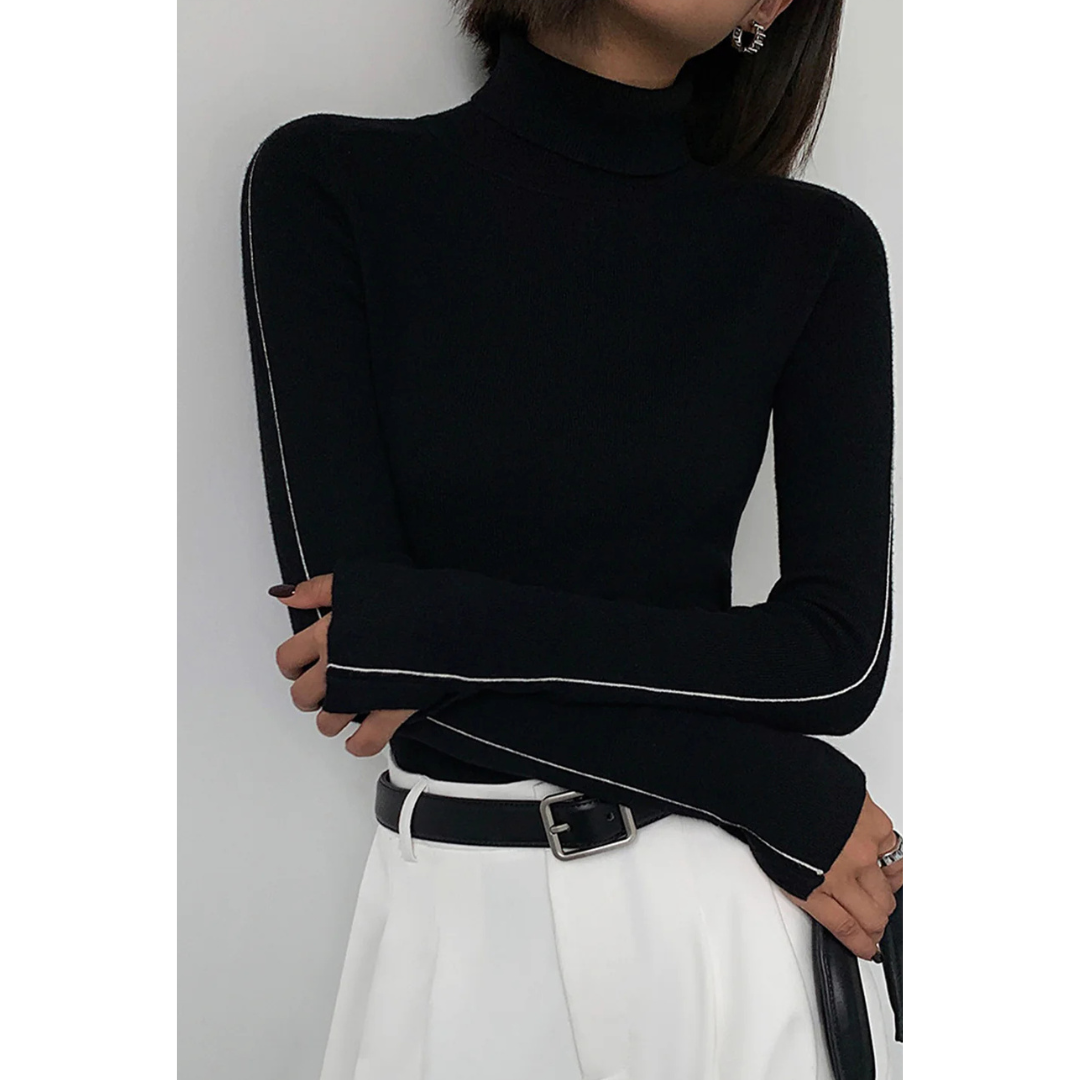 Commense Contrast Piping Turtleneck Sweater