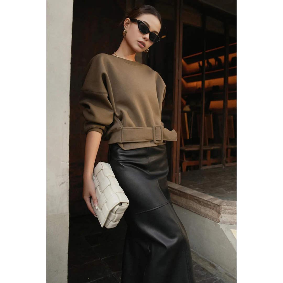 Commense Belted Short Sweatshirt