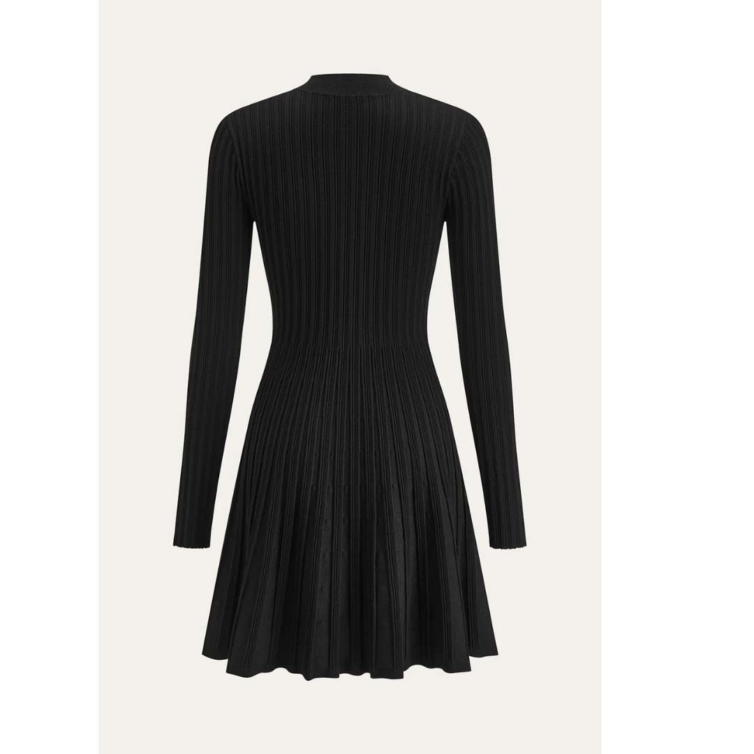 Commense Mock Neck Flared Sweater Dress