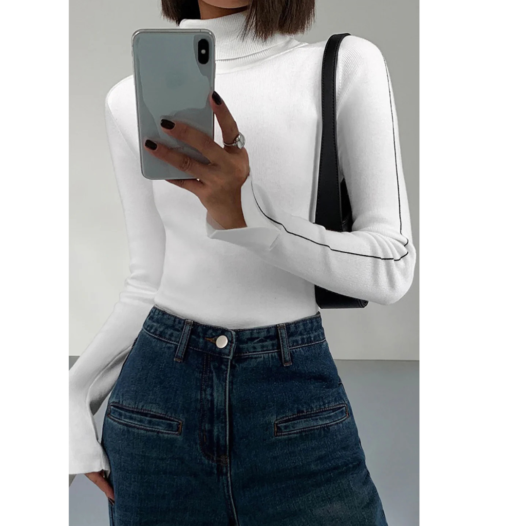 Commense Contrast Piping Turtleneck Sweater