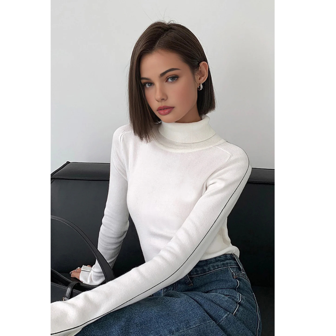 Commense Contrast Piping Turtleneck Sweater