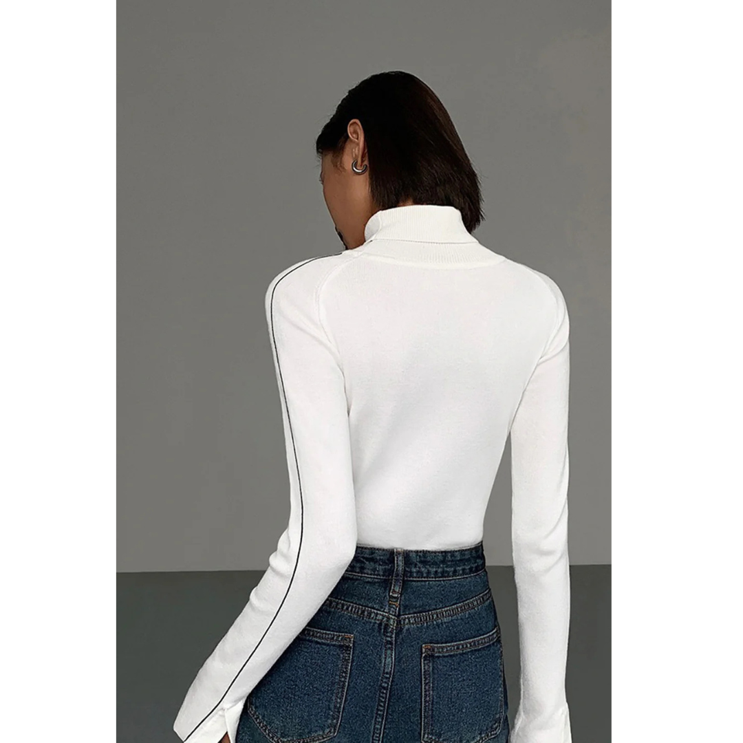 Commense Contrast Piping Turtleneck Sweater