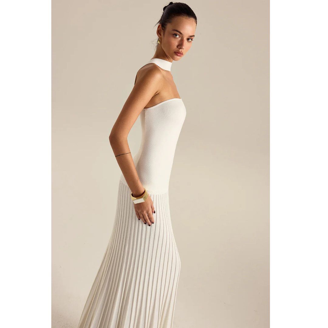 Commense Halterneck Pleated Maxi Dress
